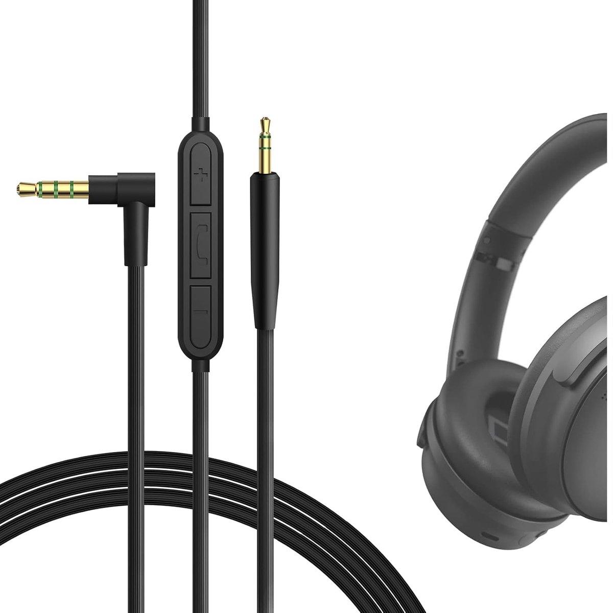 Audiokabel met microfoon compatibel met Bose QuietComfort Ultra II/SE/45/35 II, 700 koptelefoons, 3,5 mm naar 2,5 mm stereo vervangkabel met inline microfoon (1,2 m)