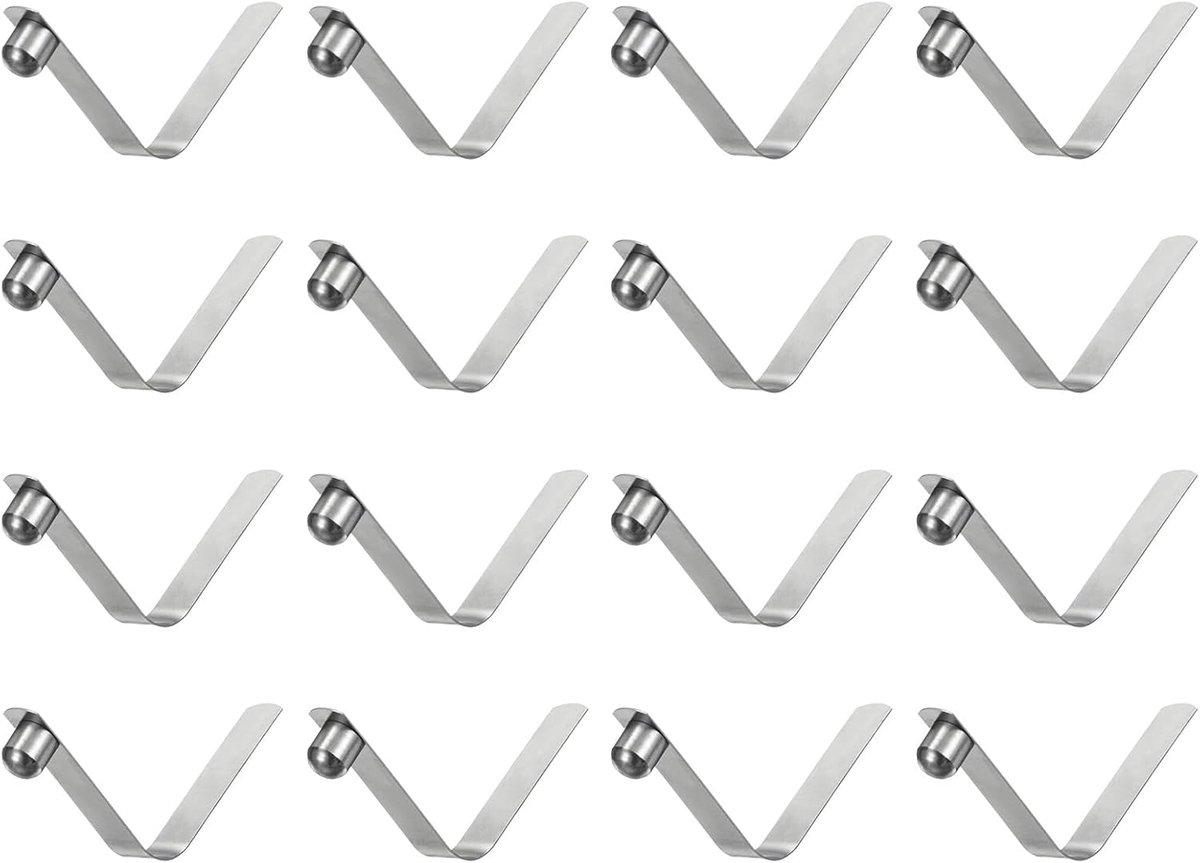 16 stuks clips met springveren, voor kajakpeddels met één knop, 9 x 10 x 50 mm, 65 Mn clip, telescopische slangklem, V-vormig, veerstaal voor tent, camping, parasol