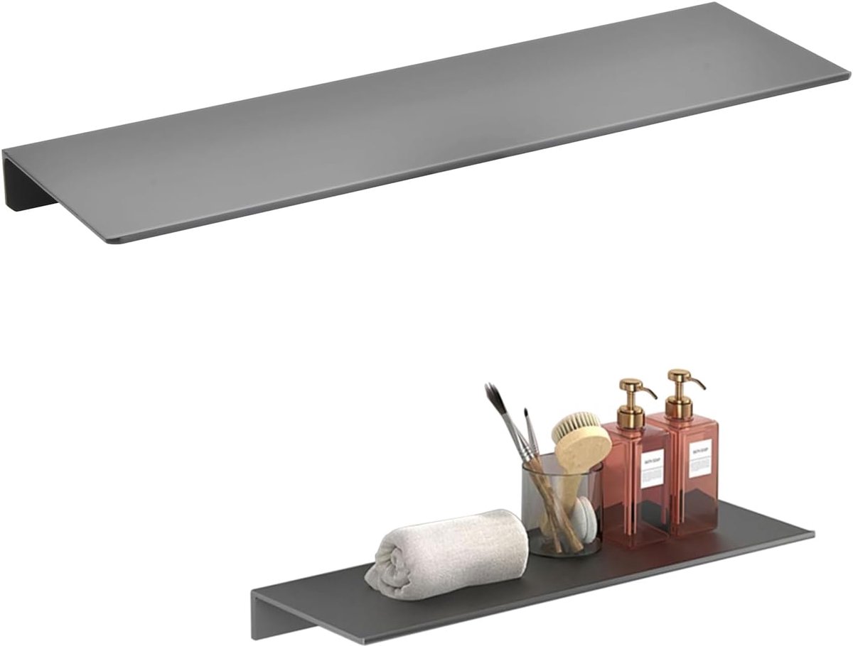 40 cm zonder boren, roestvrije aluminiumlegering, wandrek met expansieschroeven en lijm, grijze zelfklevende badkamerplanken, wandplanken voor badkamer, keuken, woonkamer