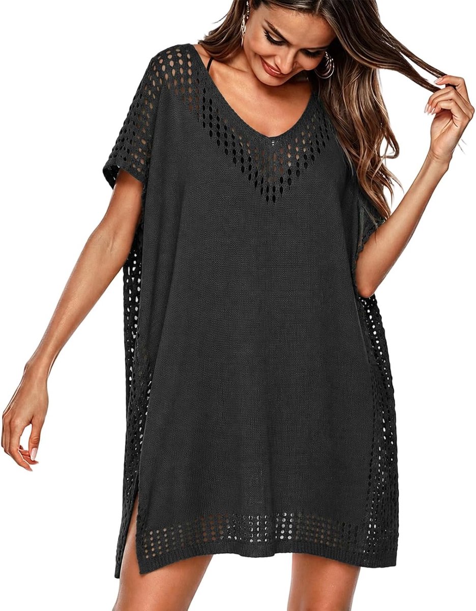Strandjurk voor dames, met V-hals, hollow out, strandponcho, bikini cover-up, zomer
