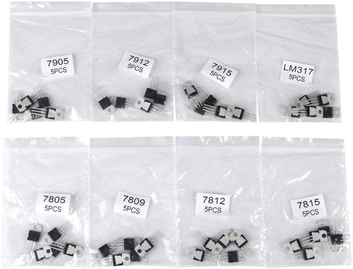 40 stuks 8 soorten transistors assortiment kit 7805 7809 7812 7815 7905 7912 7915 LM317 halfgeleiderelement herbruikbare verpakking socialme-eu