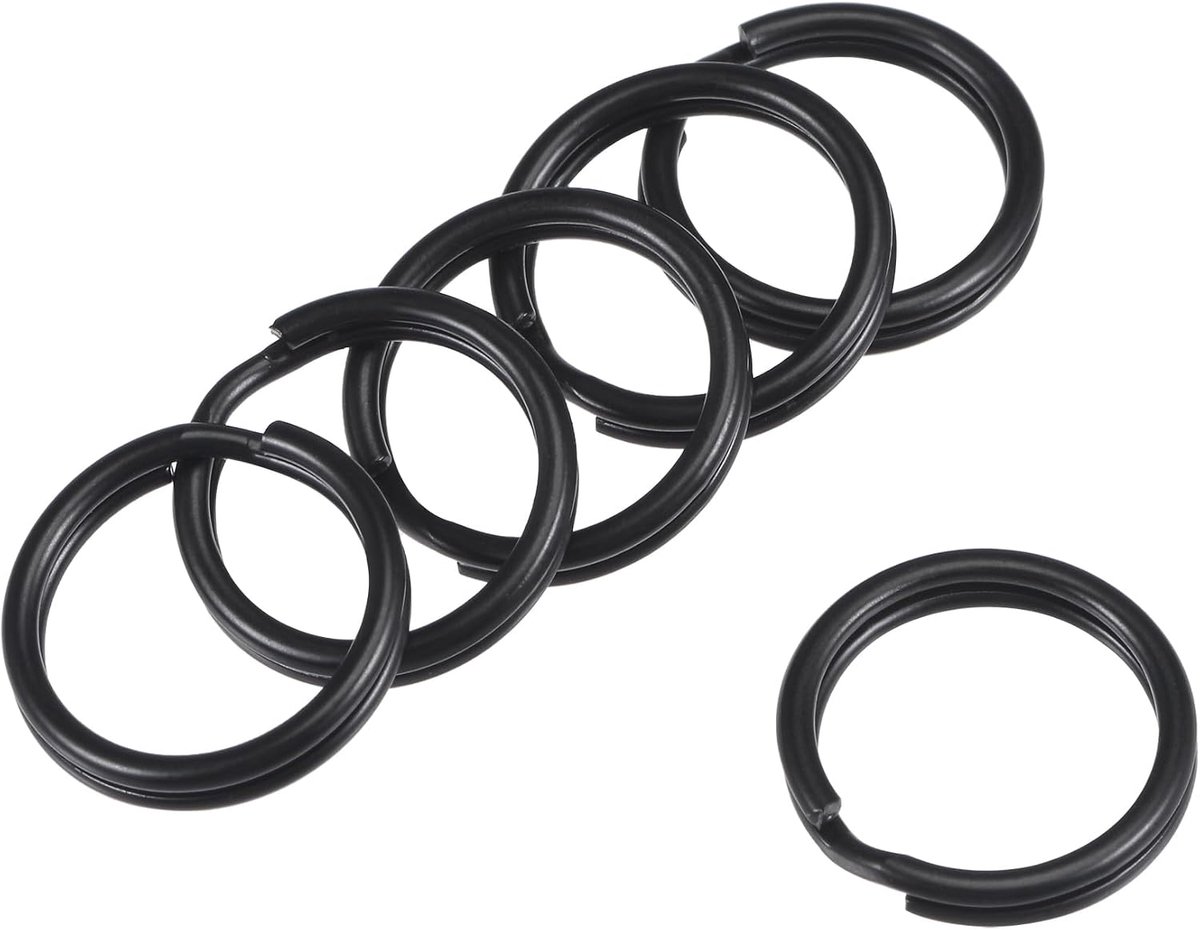 30 stuks gesplitste platte sleutelhangers, open springconnectoren voor sleutelkoord, ritsen, handtassen, gegalvaniseerd verfijzer (zwart, 15 mm)