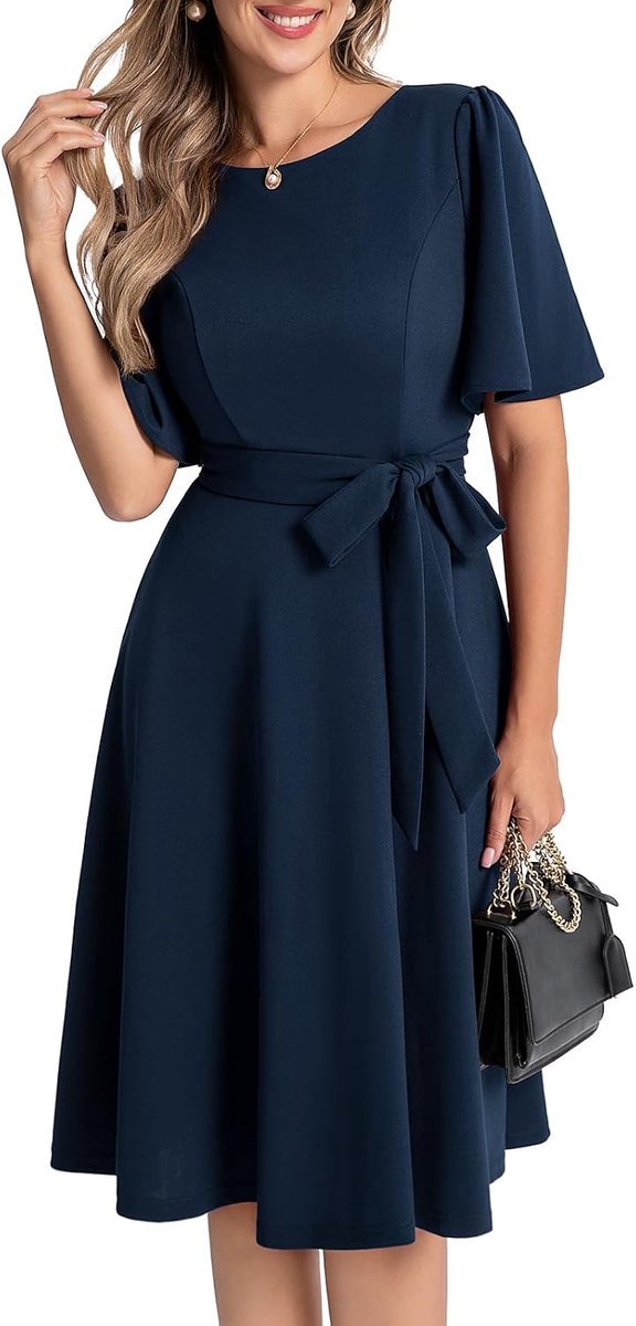 Cocktailjurk voor dames, klassieke stijl, formele jurk voor bruiloftsgasten, getailleerd en uitlopend, geschikt voor werk en afstudeerfeesten, jurk met mouwen