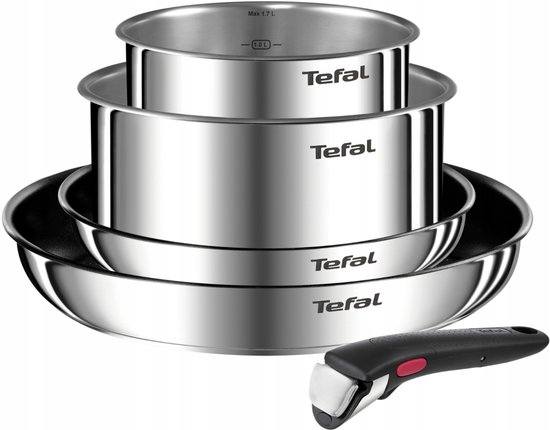 Tefal Ingenio Emotion Pannenset - 5-delig - Pannenset Inductie - Stapelbaar - Afneembare Handgreep - RVS - Geschikt voor alle warmtebronnen