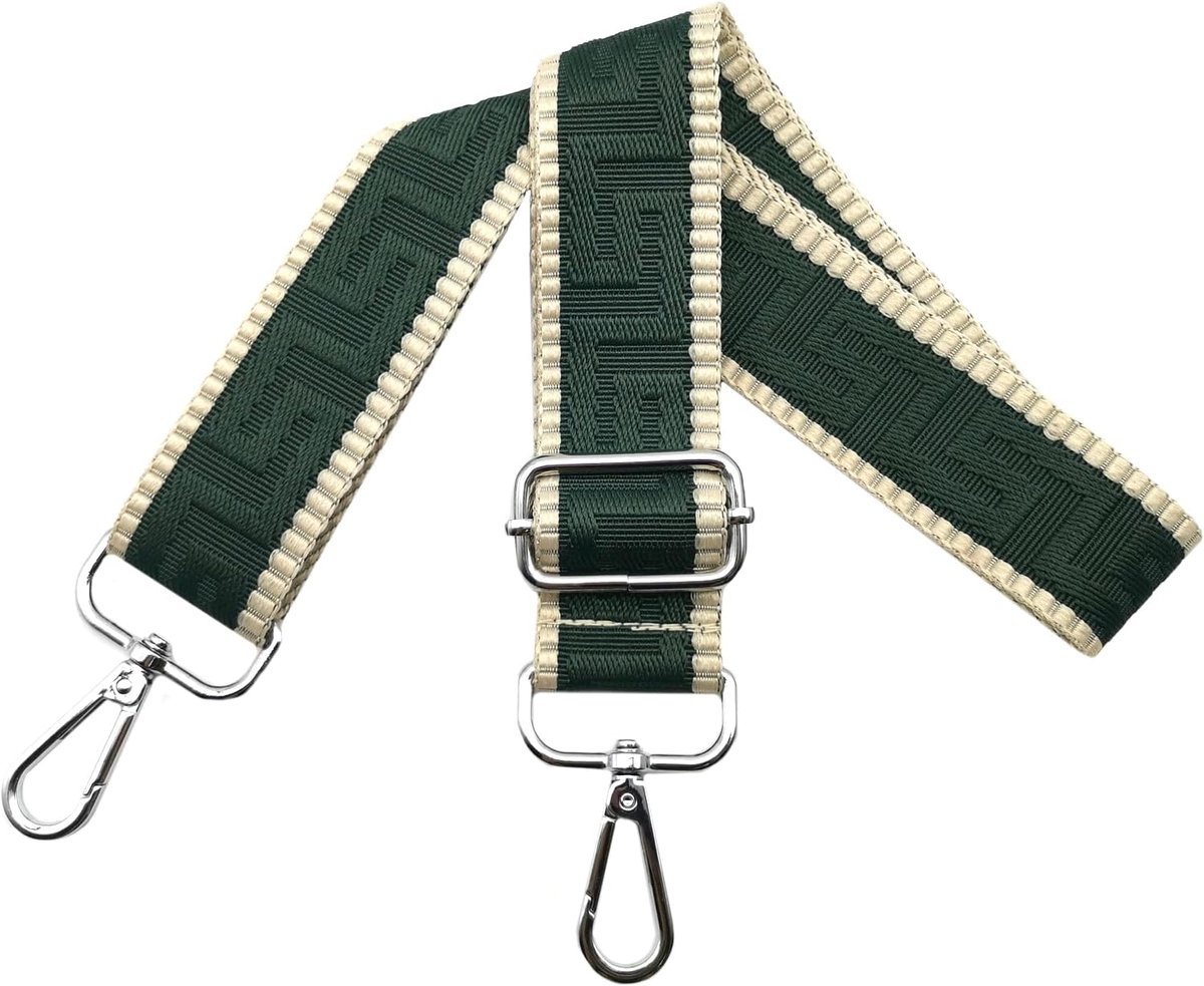 Schouderriem voor tas, tasriemen om te wisselen, verstelbare tasriem, breedte: 3,8 cm, met zilveren karabijnhaak, tasband, schouderriem, draagriem voor dameshandtassen, donkergroen, K3