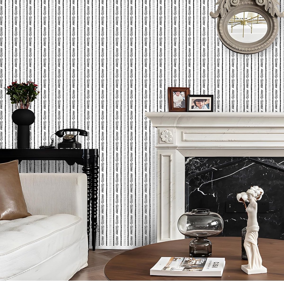 Behang, zwart en wit, 44 x 1000 cm, strepen, behang, zwart-wit, meubelfolie, zelfklevend, zelfklevend zelfklevend voor slaapkamer, woonkamer, badkamer, keuken
