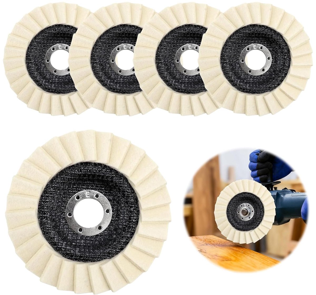 5 stuks, 125 mm x 22 mm, polijstschijven, vilten polijstwaaierschijf, voor het slijpen en polijsten van lak, hout, plastic, vilt, glans, polijstschijf voor polijstopzetstuk, haakse