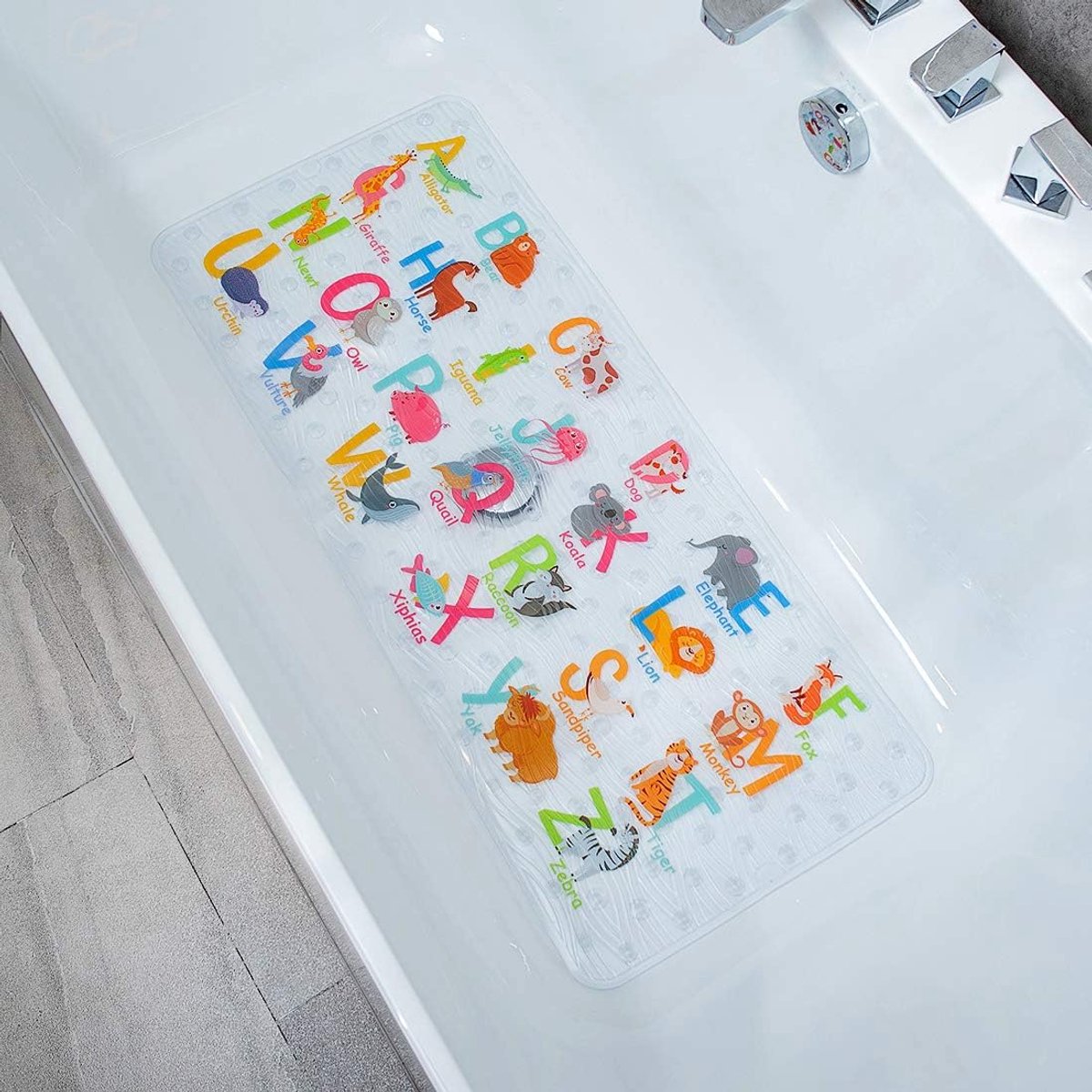 Antislip badmat, douchematten voor bad, kindermat, XL grote badmat, 89 x 38 cm (alfabet)