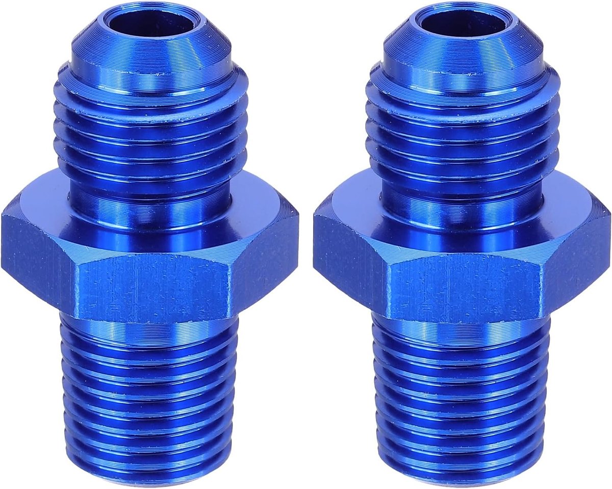 2 stuks AN6 mannelijke flens naar 1/4 inch NPT, aluminium mannelijke koppeling voor brandstof rijden voor auto, blauw