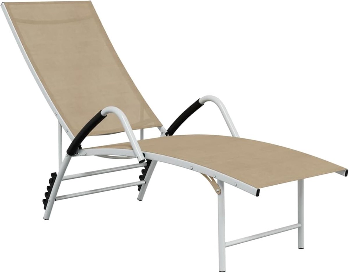 Homelen Ligstoel, textileen, aluminium, verstelbaar, hoog voor eenvoudige opstap, crème, tuin, terras, zwembad