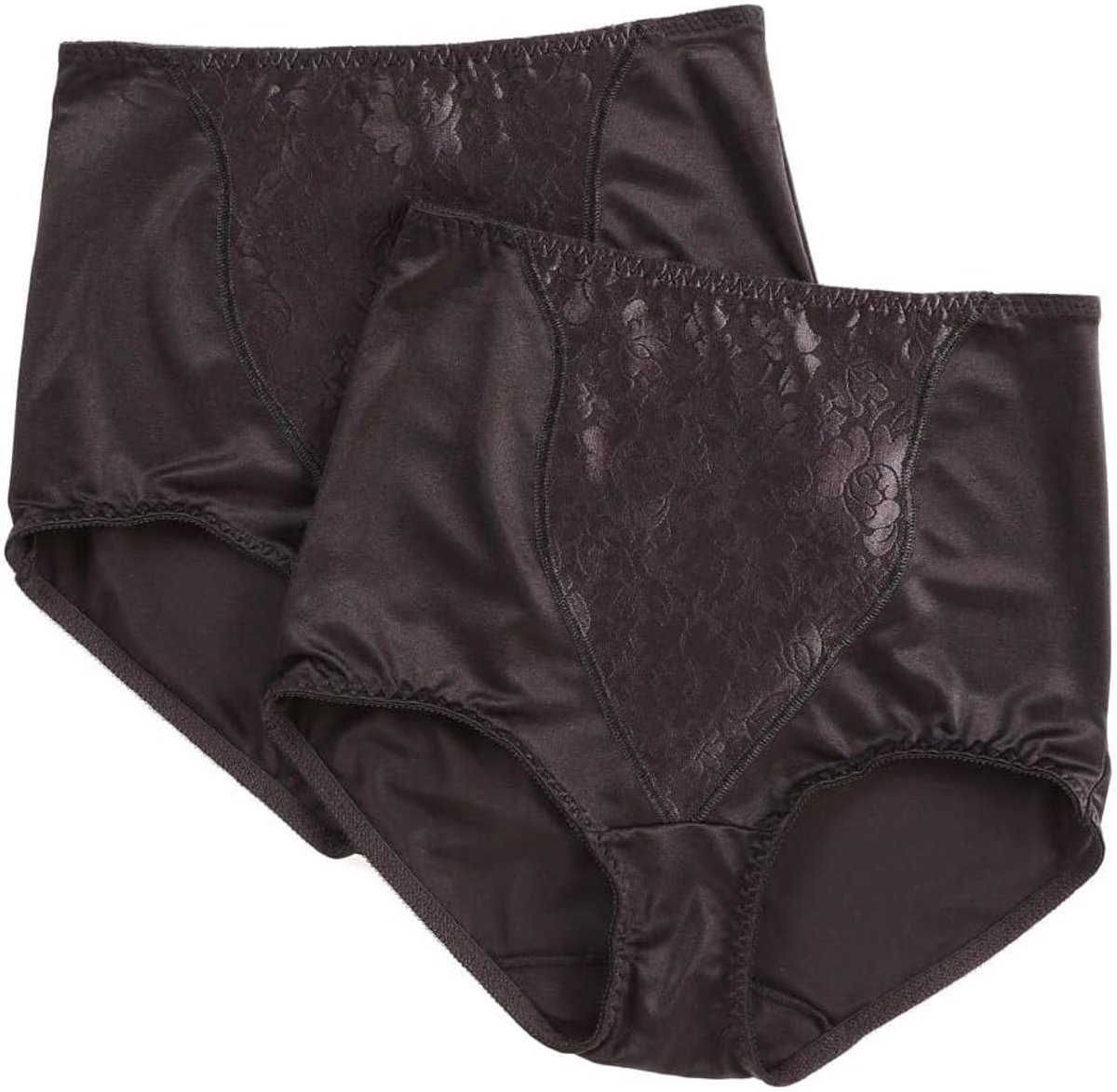 DFX372 Dames shapewear, dubbele ondersteuning, lichte controle, slip met kant fajas, verpakking met 2 stuks, Zwart, M