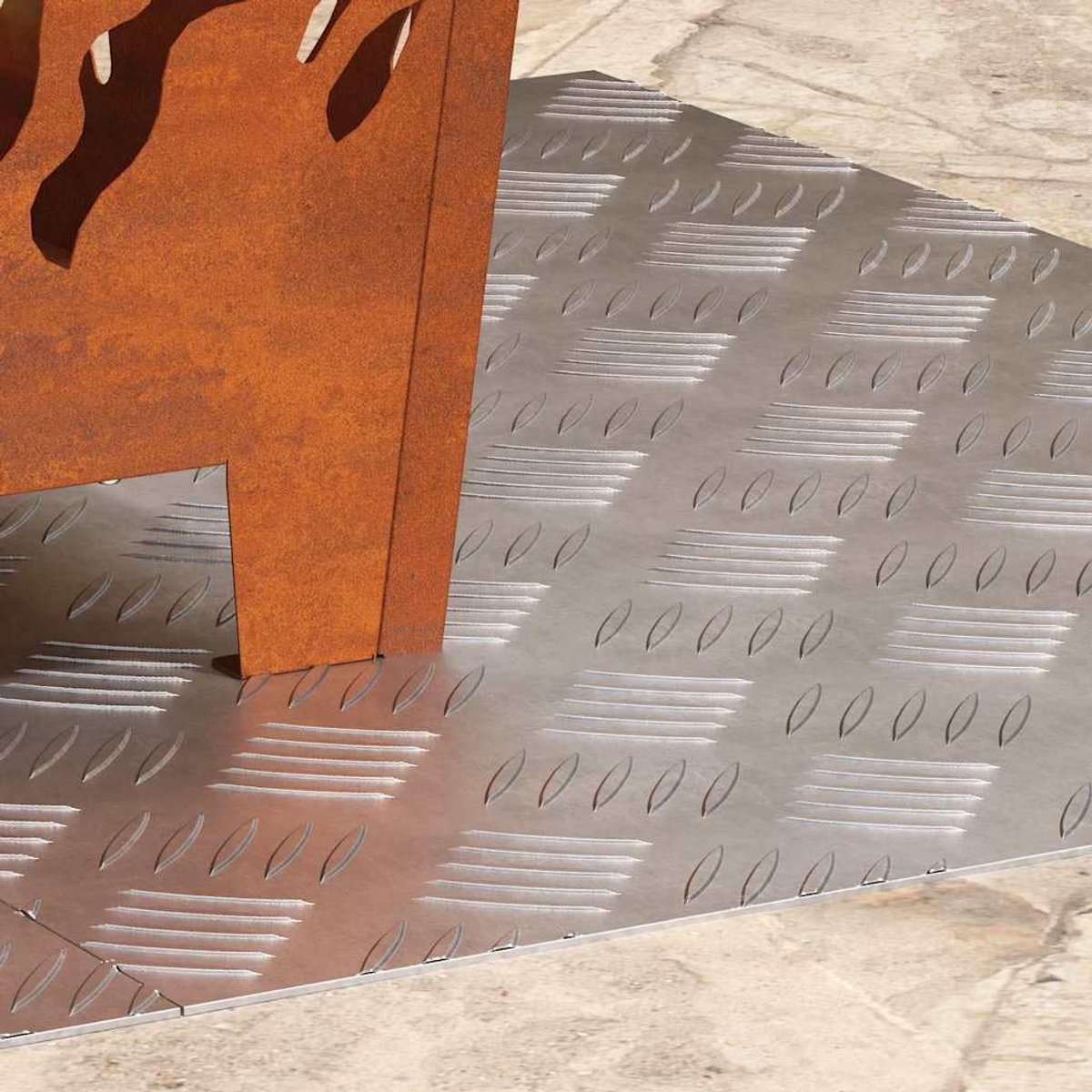 Trap Treden 2 Stuks 70x50 cm Zilver | Moderne checkerplate, antislip, voor binnen en buiten, eenvoudig schoon te maken