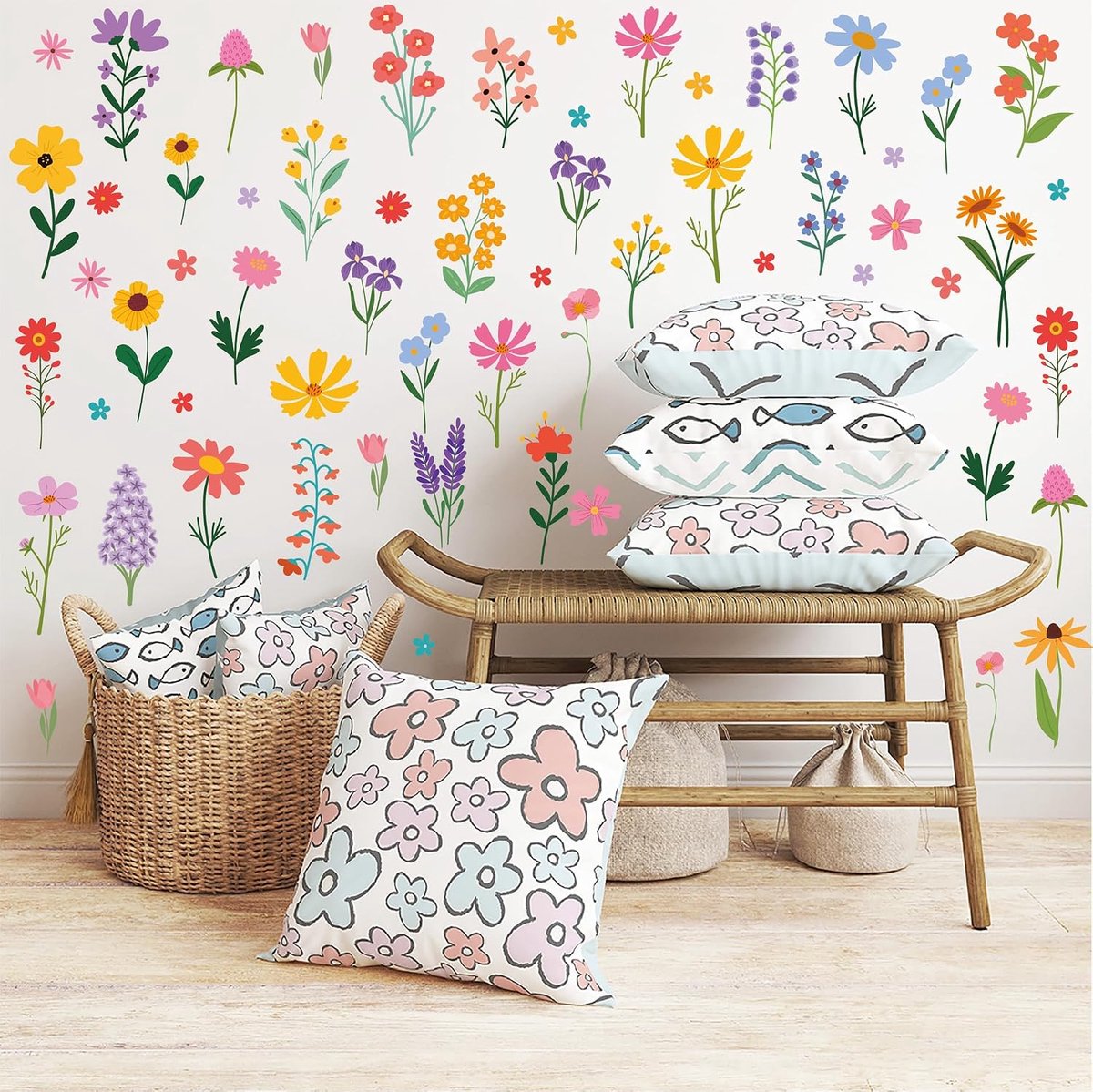 Muurstickers, bloem muurstickers zelfklevend, watervast bloemen wanddecoratie voor kinderkamer meisjeskamer babykamer slaapkamer (bloemen)