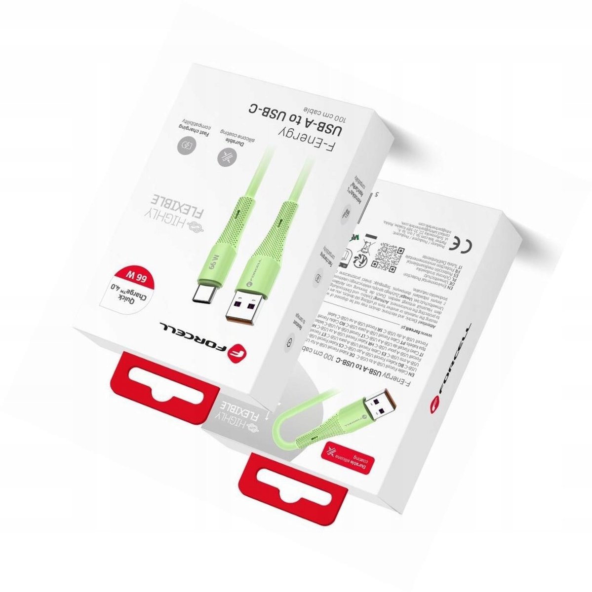 Forcell USB-C Kabel 66W QC4.0 1m Groen - Android Auto