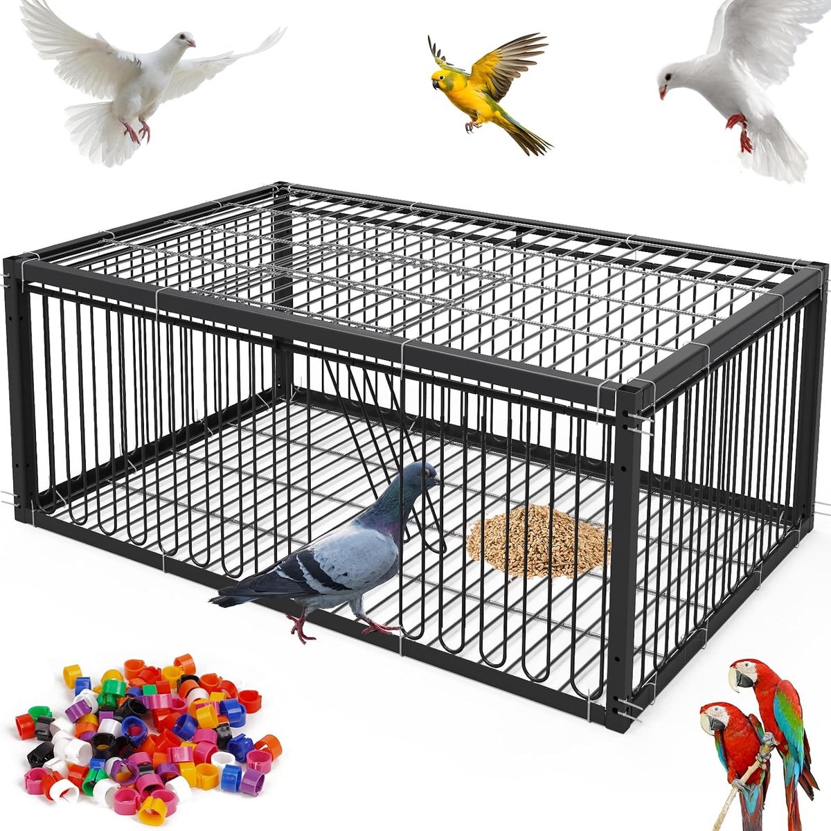 60 cm vogelkooi voor het verzamelen van duiven, briefduif, vleesduiven, sneeuwduiven, kwartels (zwart)