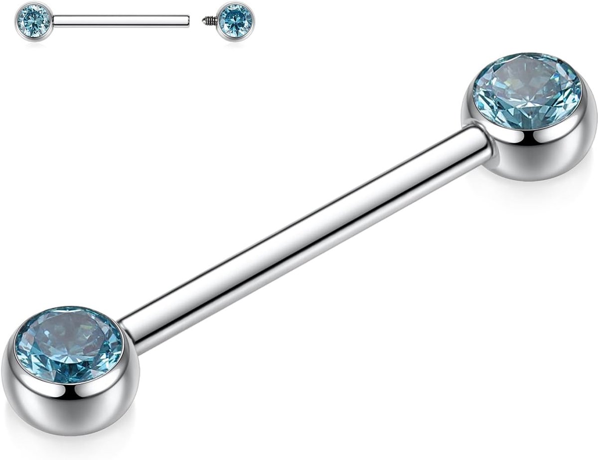 14G tepel- en tongpiercings, G23 titanium tepelpiercings, rechte barbells, tepel- en tongpiercing van 12-18 mm
