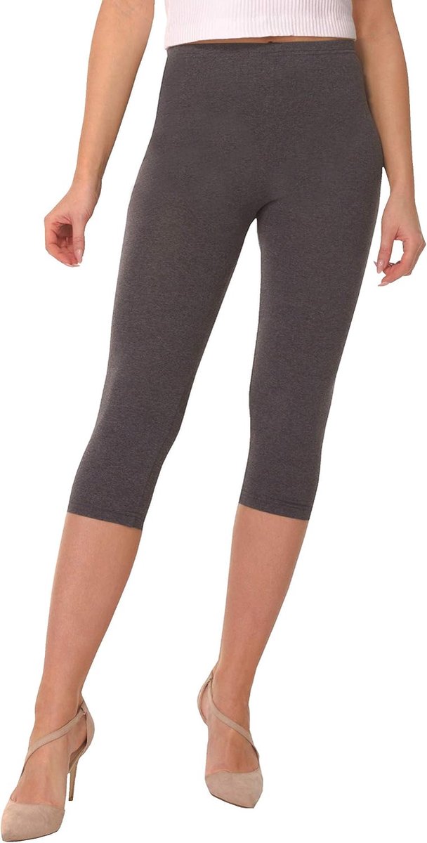 Leggings 3/4 Capri Katoen Ondoorzichtig Korte Broek Sport Huis Wit Beige Zwart Rood Roze Blauw Grijs 36-56 EU