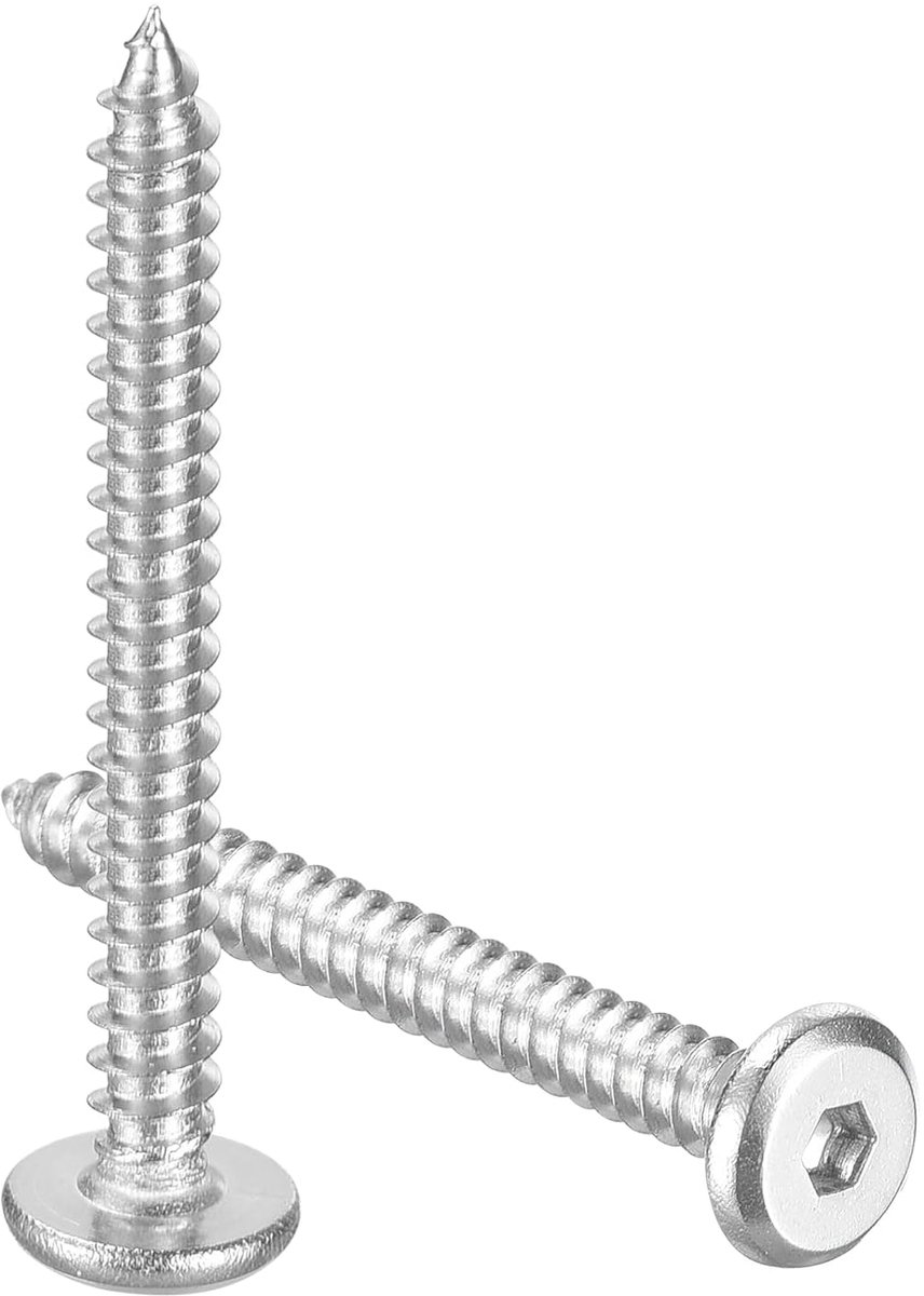 M3 x 30 mm (50 stuks) platte ronde binnenzeskantschroeven, roestvrij staal, zelftappende volledige schroefdraad binnenzeskantschroeven voor houten meubels