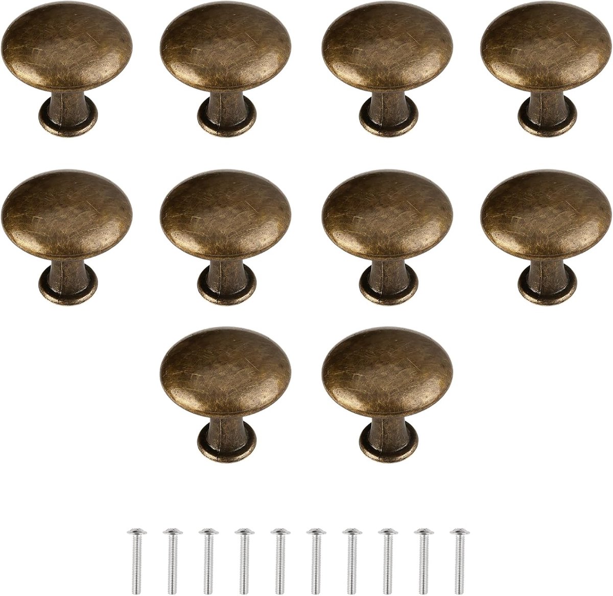 Chique kastknoppen, 10 stuks, ladeknop, vintage, rond, meubelgreep, messing, rond, antieke meubelgreep, voor kasten, commode, kast, meubels met bijpassende schroeven (30 mm)
