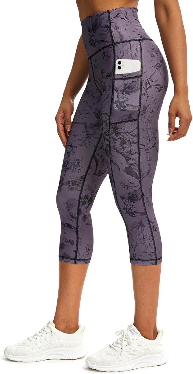 Sportlegging voor dames, 3/4 caprilegging met zakken, sportbroek voor dames, 3/4 ondoorzichtig, fitnessbroek, loopbroek voor dames