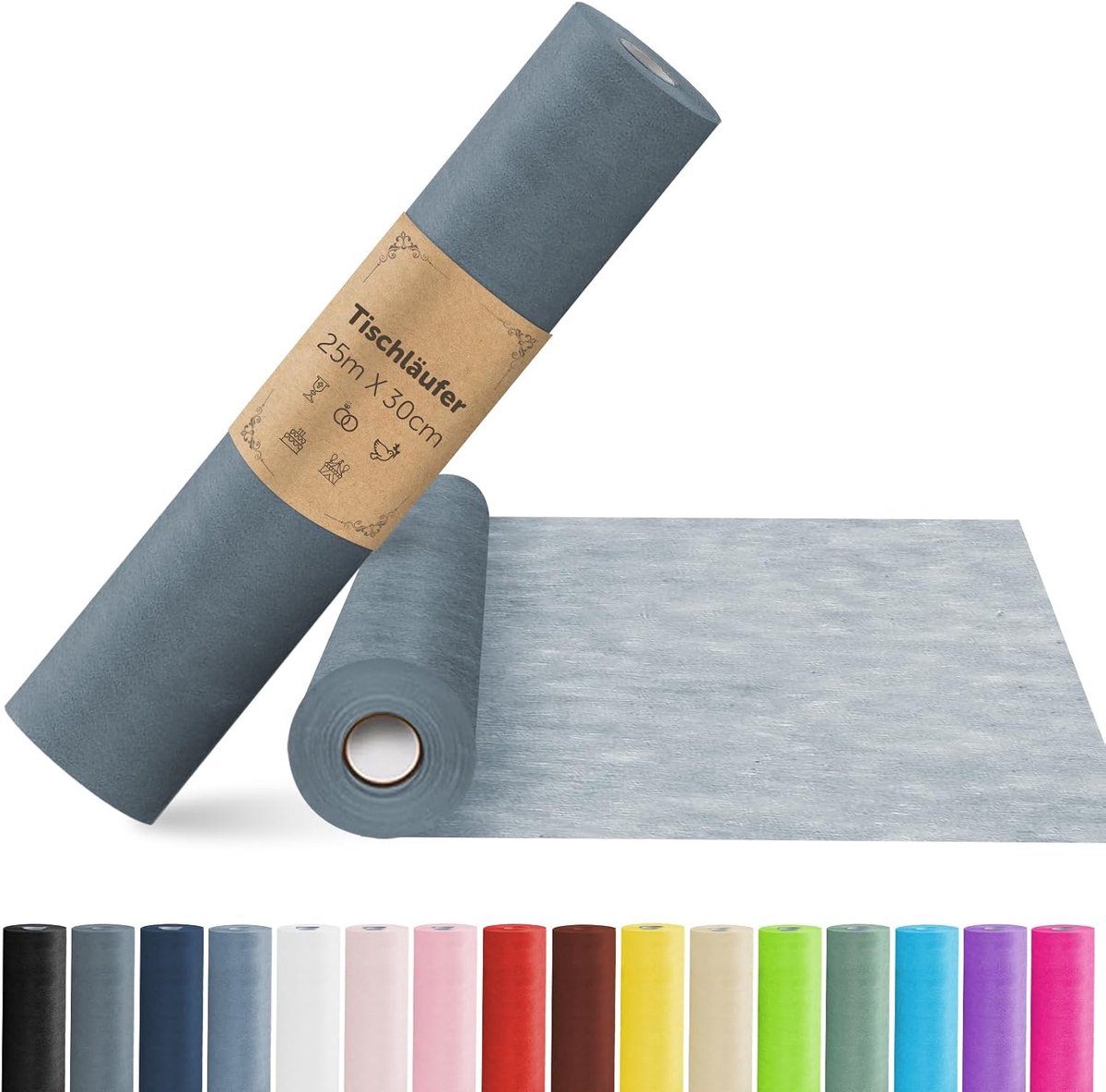 25 m x 30 cm Vlies Tafelloper, Tafellopertafeldecoratie Tafelband voor Communie, Bruiloften, Eerste Schooldag, Doop, Verjaardagen, Jeugdwijding en Feest(Lichtgrijs)