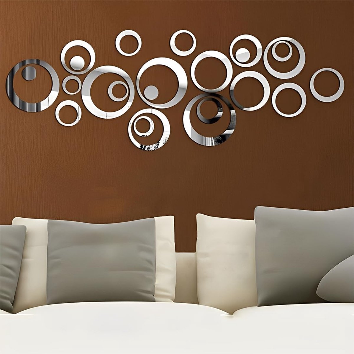 Muurstickers, 24 stuks, afneembare acrylspiegel, muurstickers, ornamenten, decoratie, Egatina, acryl, zilver, 3D-wand, woonkamer, voor thuis, woonkamer, slaapkamer
