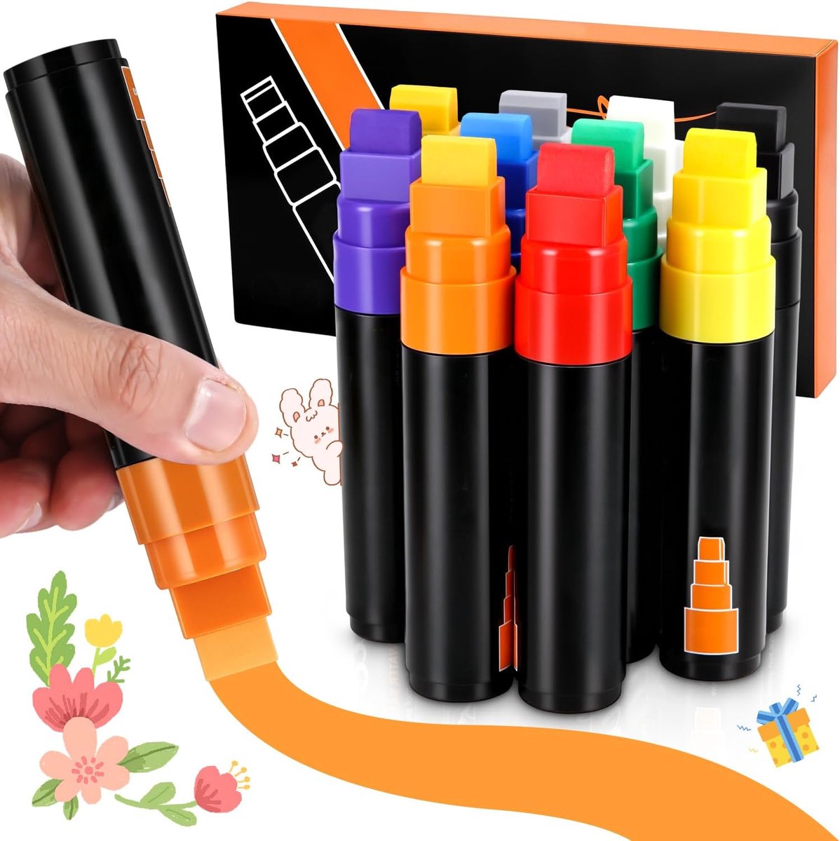 10 kleuren Jumbo acrylstiften, graffiti-acrylmarkeerset, 15 mm breed, 3-in-1 waterdichte en duurzame lakstiften, voor stenen, keramiek, muurschildering, kalligrafie en schilderijen buitenshuis