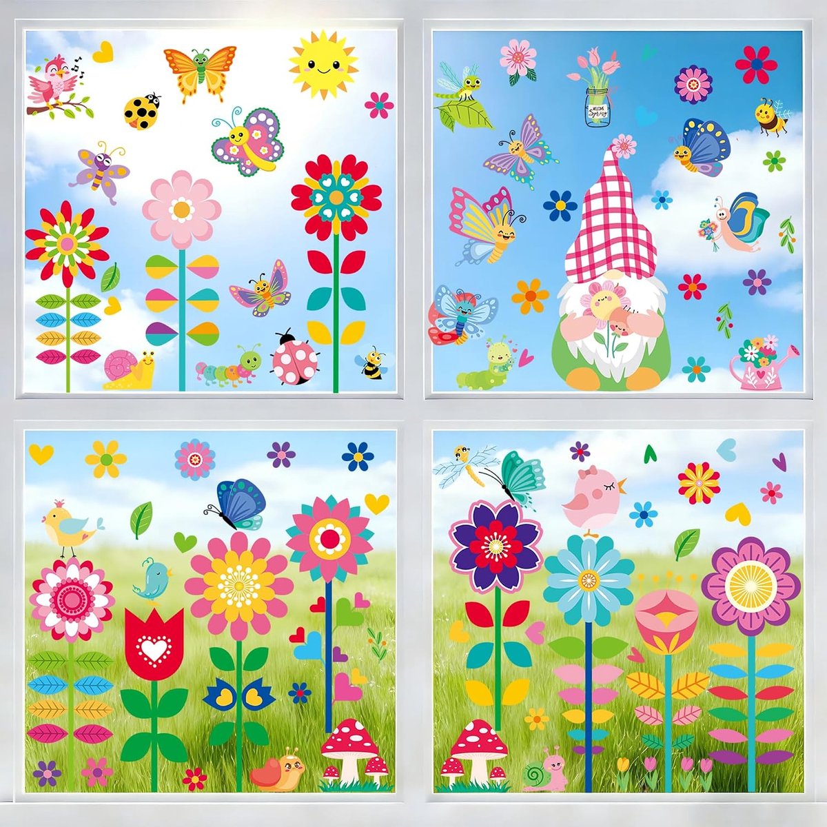 Raamstickers Lente Zelfklevend - 112 Lentedecoratie Bloemen Raamstickers voor Kinderen en Volwassenen - Herbruikbaar - Kinderkamer Raamdecoratie