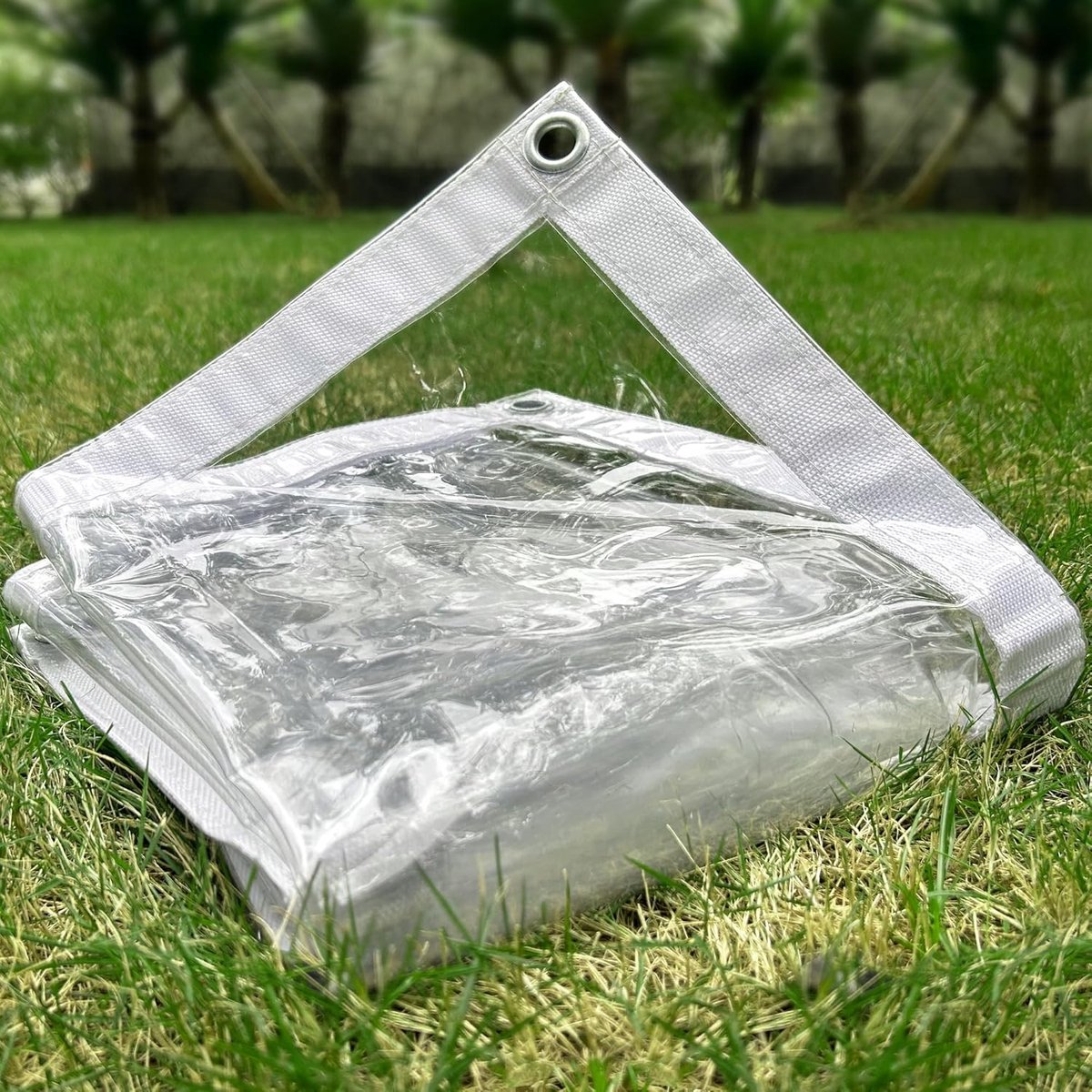 Zeildoek 1,83 x 2,44 m, 500 g/㎡ PVC Transparant Waterdicht Zeildoek, Scheurbestendig en UV-Bestendig, Duidelijke Zeildoek met Oogjes Kan in de Tuin Worden Gebruikt