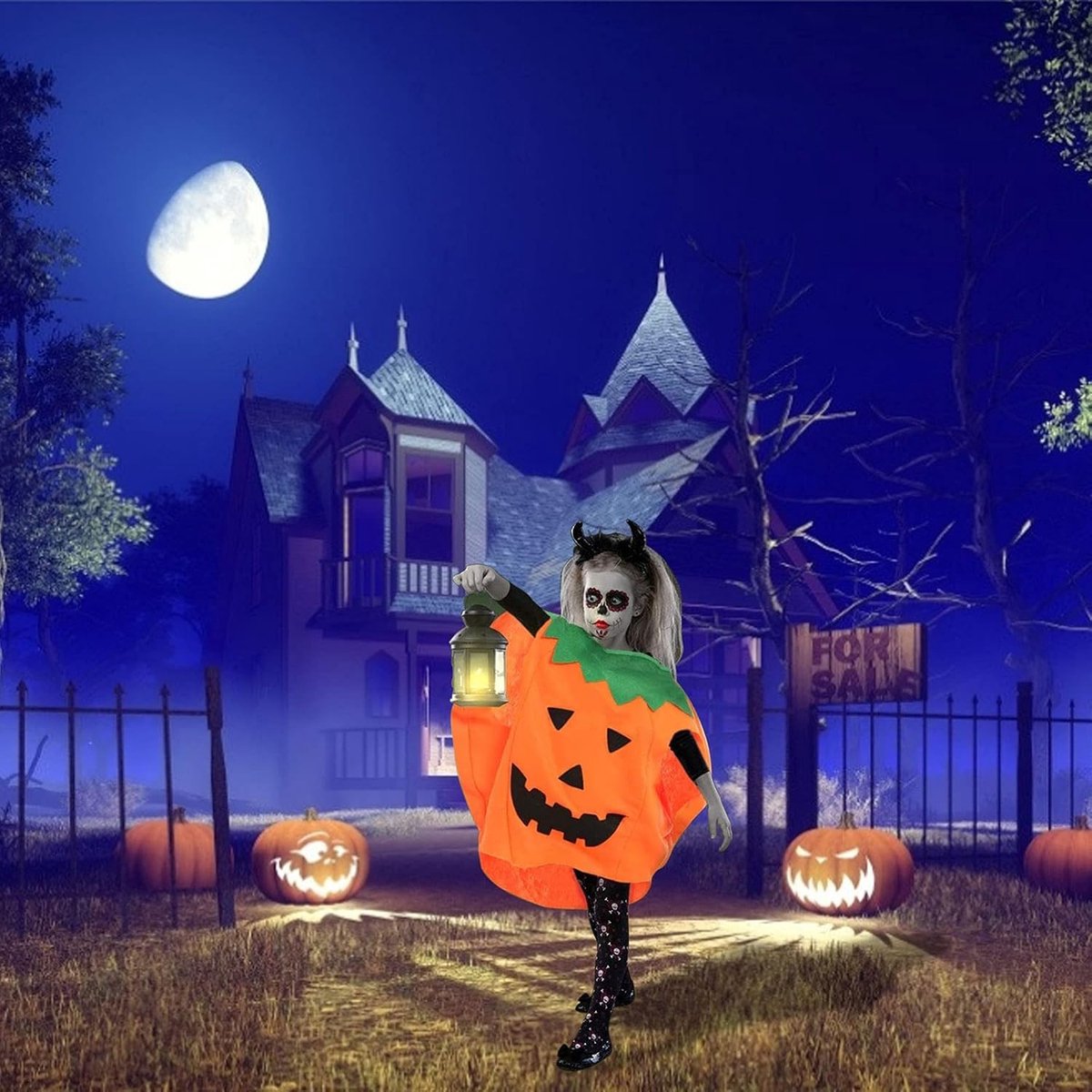 Halloween Kostuum voor Kinderen met Pompoenmand en Hoed - Carnavalskostuum voor Jongens en Meisjes, Perfect voor Halloween Feest en Cosplay Party