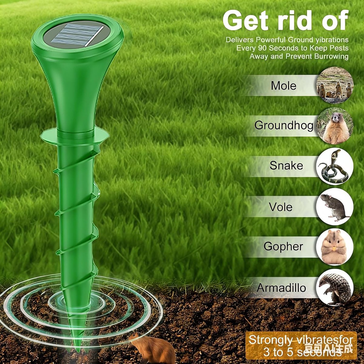 Hondenverjager - Groen - Ultrasone Mollenverjager op Zonne-energie - Waterdicht IP65 - Voor Tuin en Erf