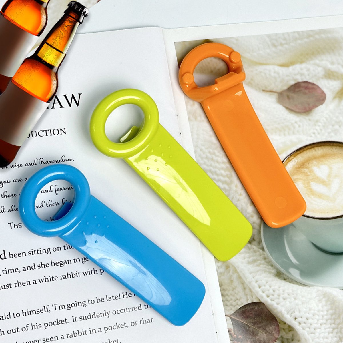 6-delige blikopenerset, handige blikopener, potopener, handmatige glazen flesopener, geschikt voor ouderen, kinderen en mensen met zwakke handkracht,Oranjerood + matcha groen + hemelsblauw