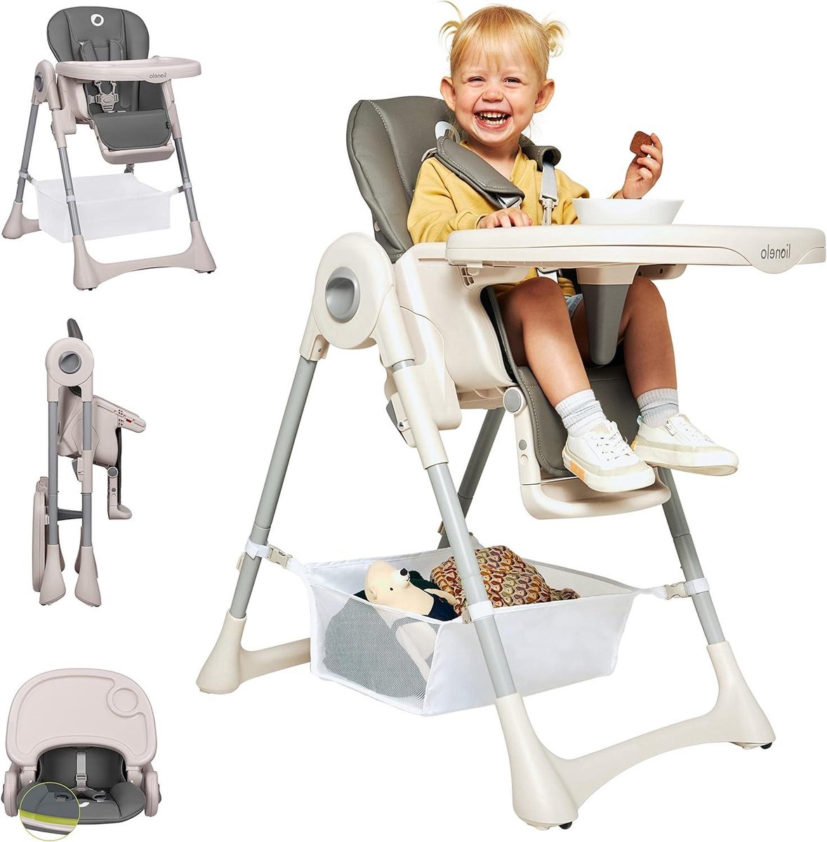 Kinderstoel opvouwbaar - Draagbare eetstoel - Samen eten - Verstelbare rugleuning - 8 kg - Grijs