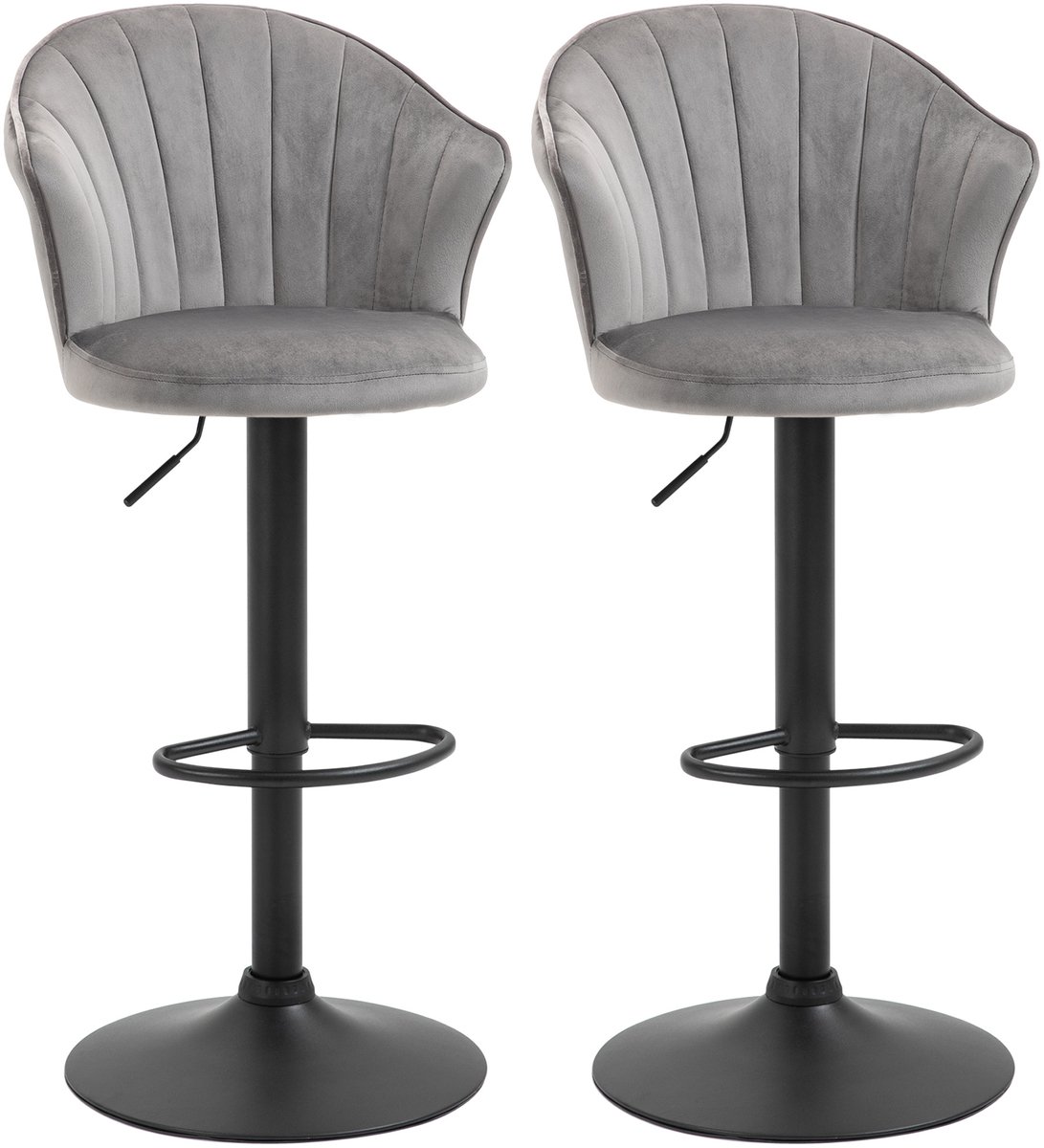 Clruro Barkruk Set van 2 - 51,5 x 57,5 x 93-114,5 cm - Schelpvormige Rug - Fluweel Touch - Grijs