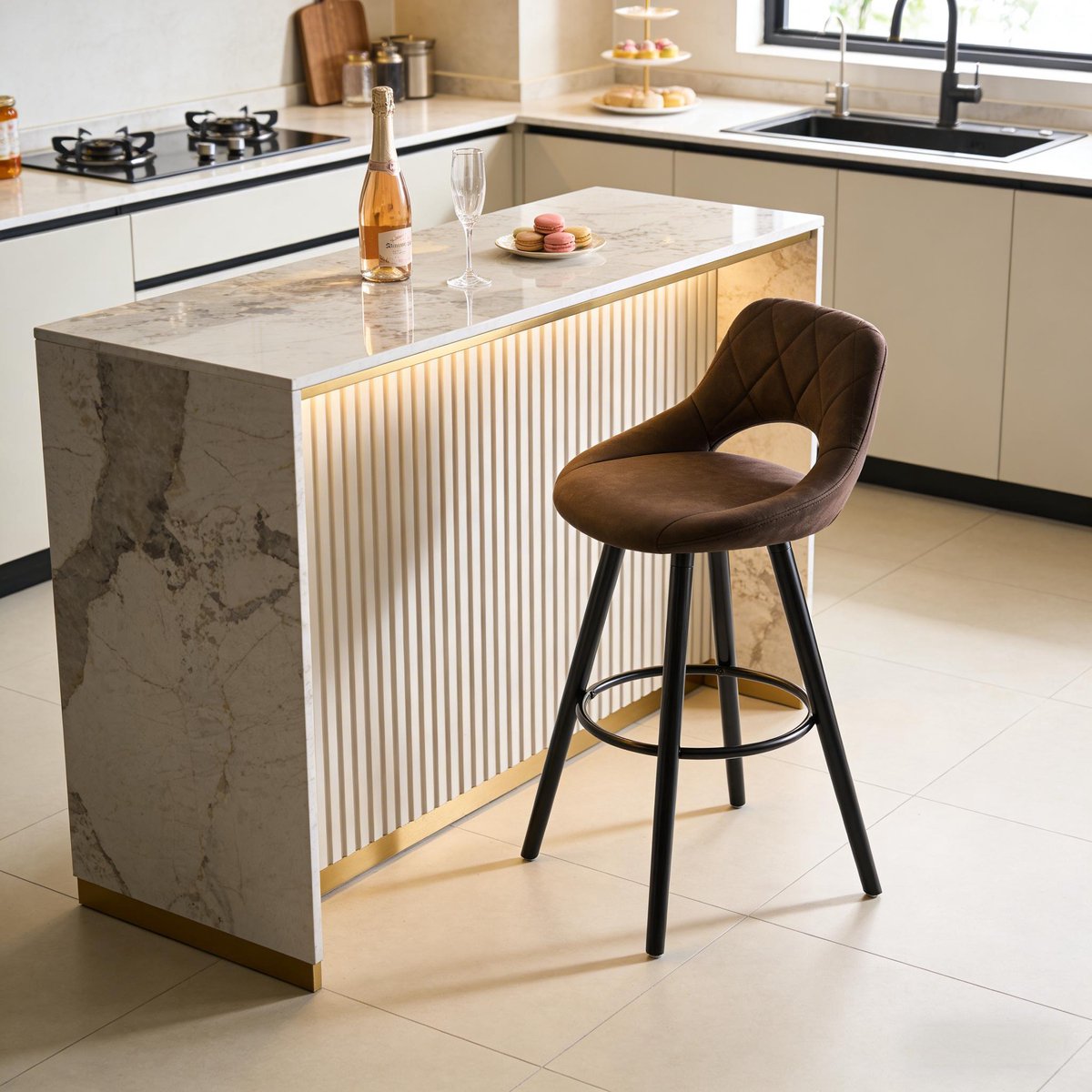 Clruro Eetkamerstoel - 43 x 43 x 91 cm - met Rugleuning - Massief Houten Poten - Stof
