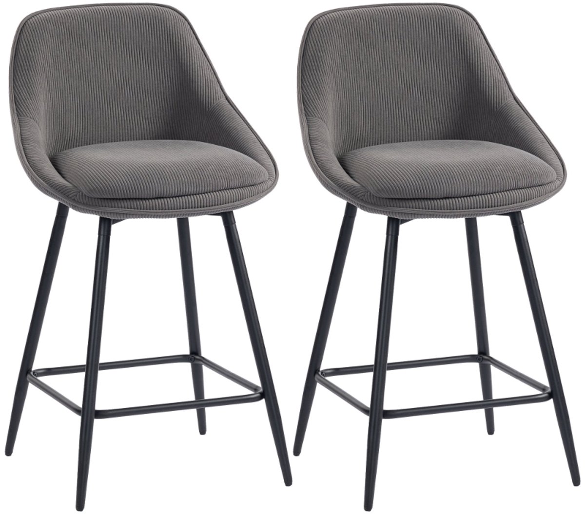 Clruro Barkruk Set van 2 - Zithoogte 65 cm - 360° Draaibaar - Cord/Staal - Grijs