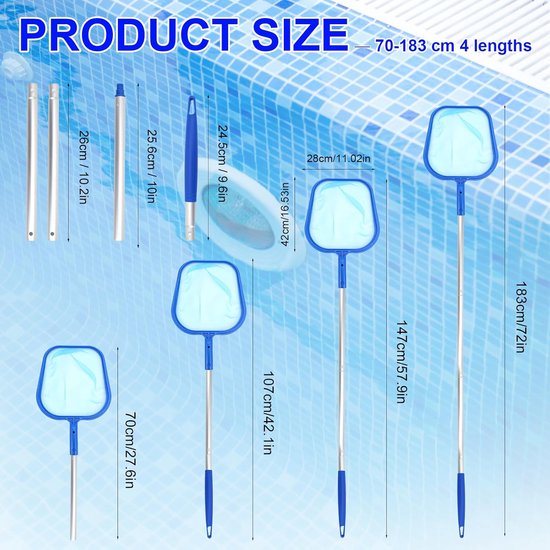 Schepnet - Visnet - Zwembad Onderhoud - Uitschuifbare Steel - 161 cm - Blauw — afbeelding 5