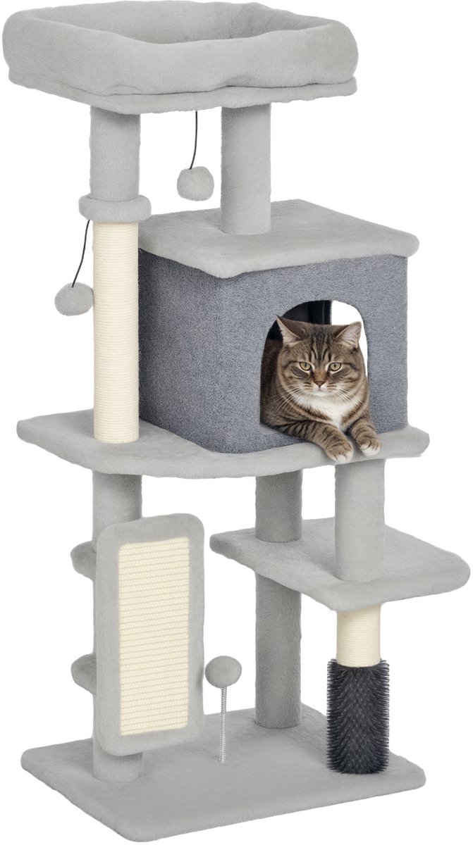 Krabpaal – krabpaal met ruim kattenbed en een schuilplaats – stevige sisal krabpaal en een extra bal