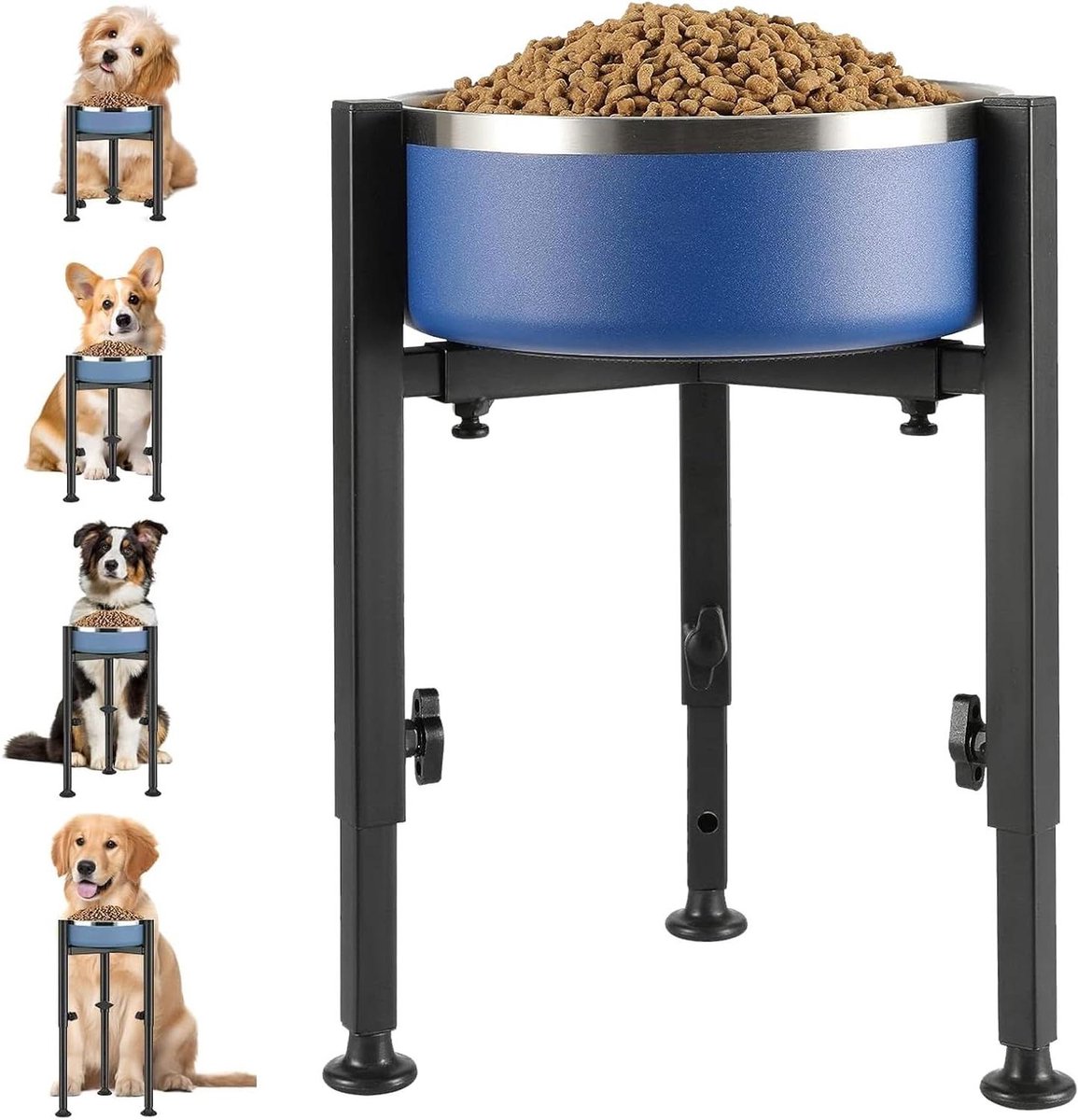 Verhoogde hondenbak - Voerstandaard - Comfortabel voeren - 4 Hoogtes verstelbaar - 17-30 cm breedte - Blauw/Wit