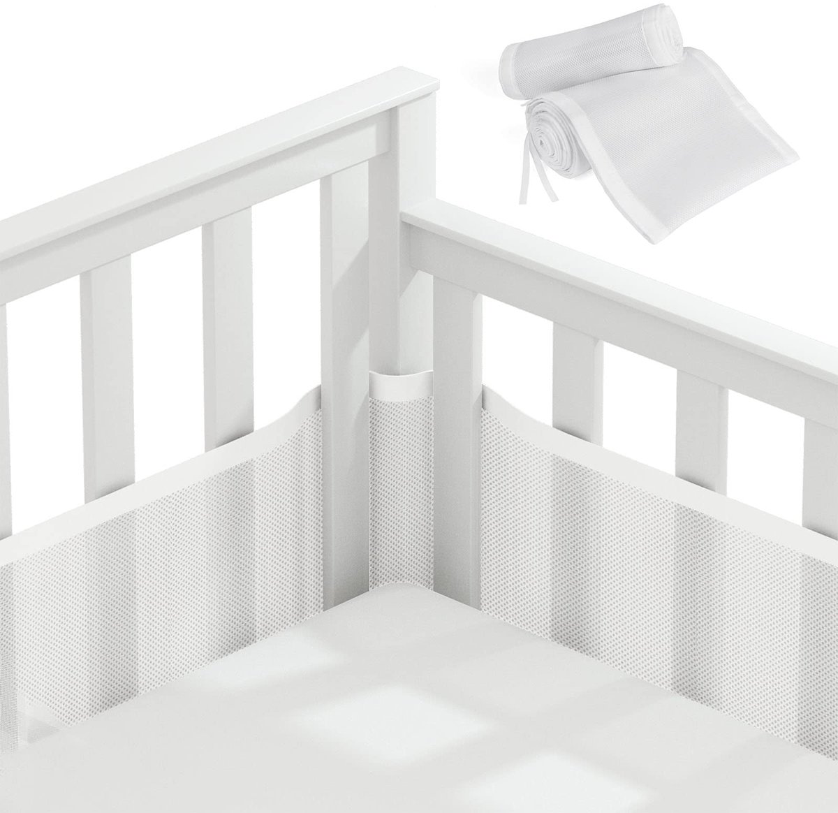 2-delige Ademende Bedbumper voor Babybed - Mesh Bedomrander - Babybed Randbeschermer - Veilig & Zacht - Geschikt voor Jongens & Meisjes - Wit