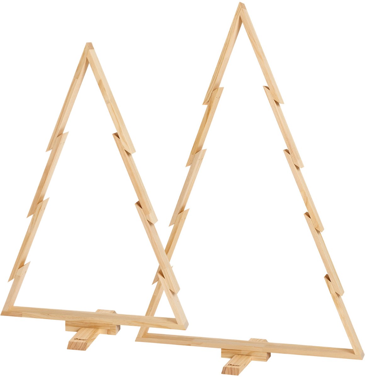 howa 2 grote houten kerstbomen - Moderne & Decoratieve kerstversiering met stokken en haken - Sierboomen Hoogte 100cm en 134cm 18805