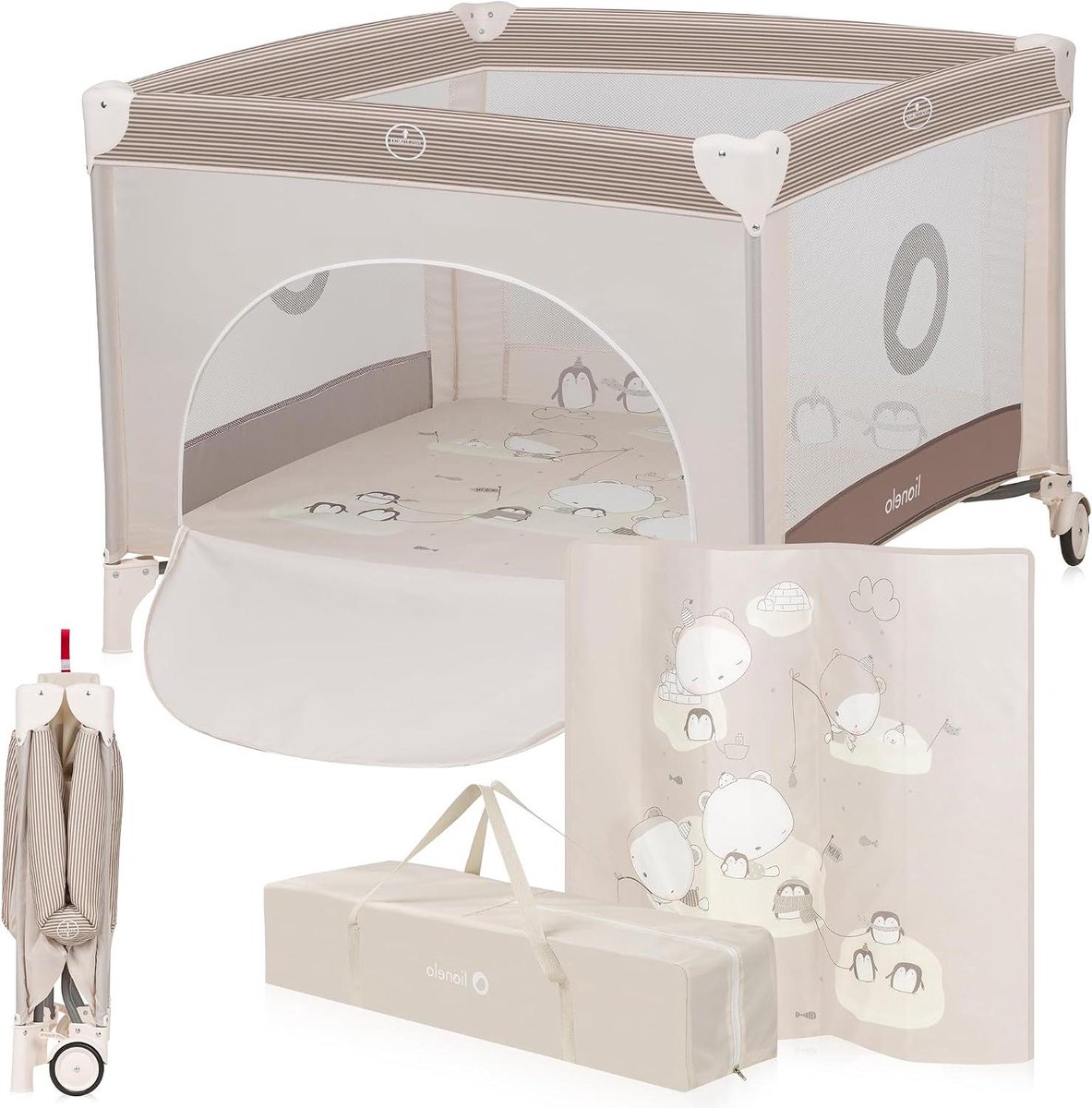 Kinderbox Ledikant - Speel en slaap - Veilig spelen - Ademend gaas - 100x100cm - Zandbeige