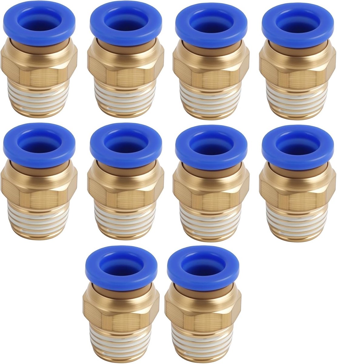 10 stuks snelverbinders mannelijk recht - buis 6 mm OD x 1 - 8 inch BSP schroefdraad - snelkoppeling met afdichtring voor pneumatische systemen - messing en kunststof - zwart (PC8-02)