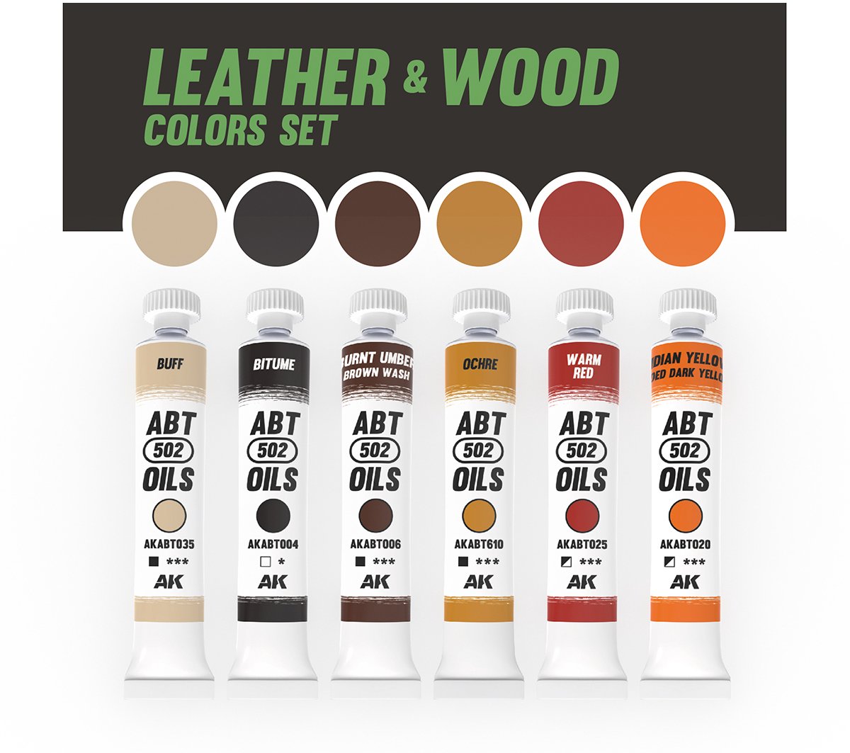 AK Interactive ABT311 Leather & Wood – Olieverfset voor Leer en Hout