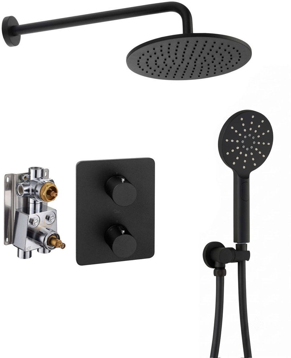 Ben Lavion 250 inbouw regendoucheset met 4 straalsoorten Ø25cm mat zwart