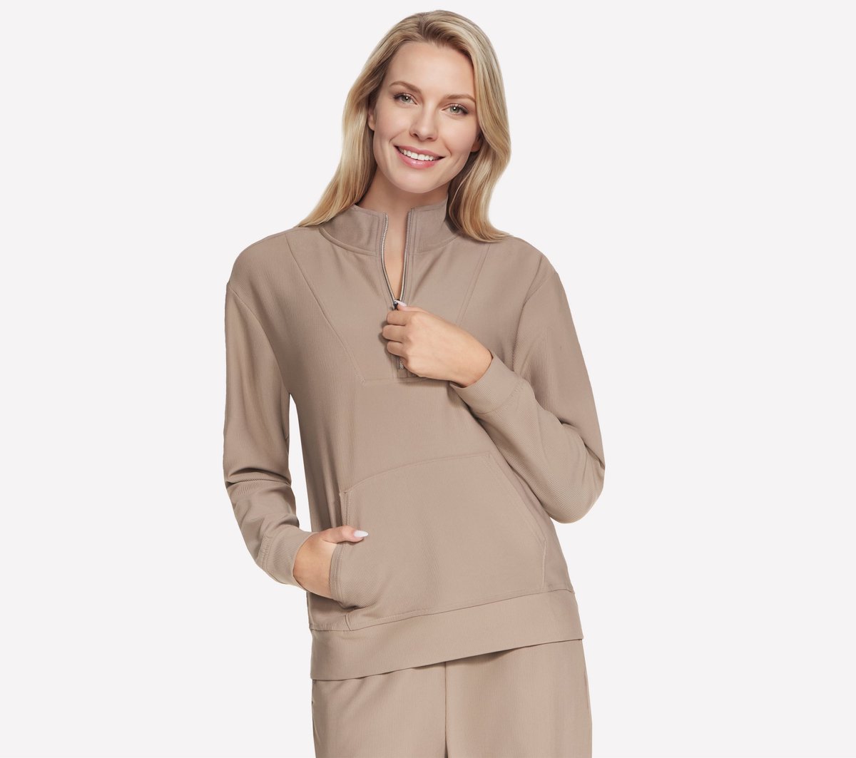 Skechers GOLUXE RIB 1/4 ZIP Dames Trui - Desert