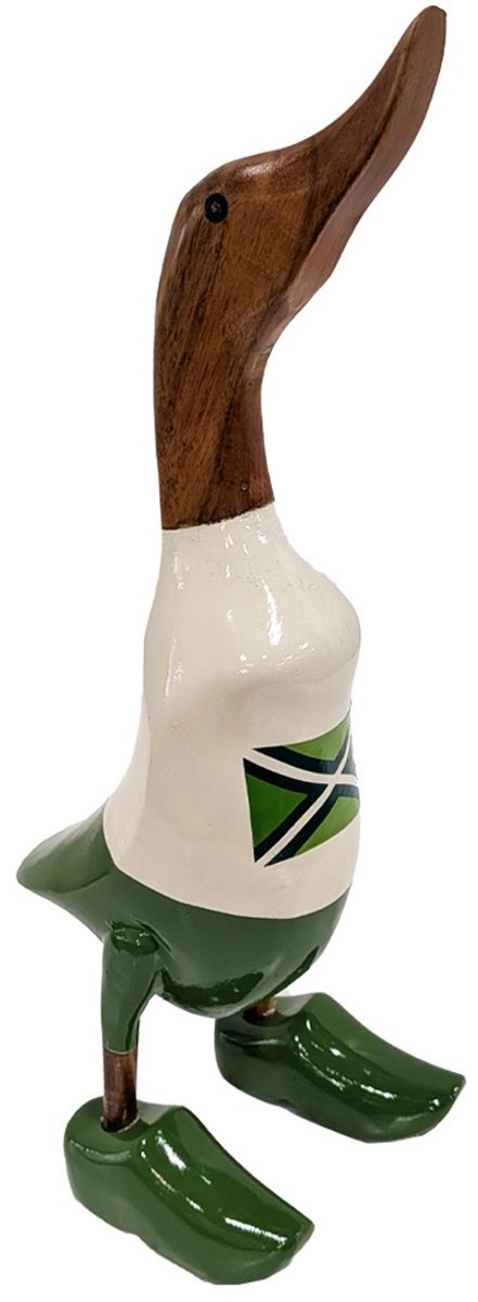 Achterhoekse eend op klompen - Houten eend met Achterhoekse vlag - groen - wit - klompjes - boerenleven - Achterhoek - Gelderland