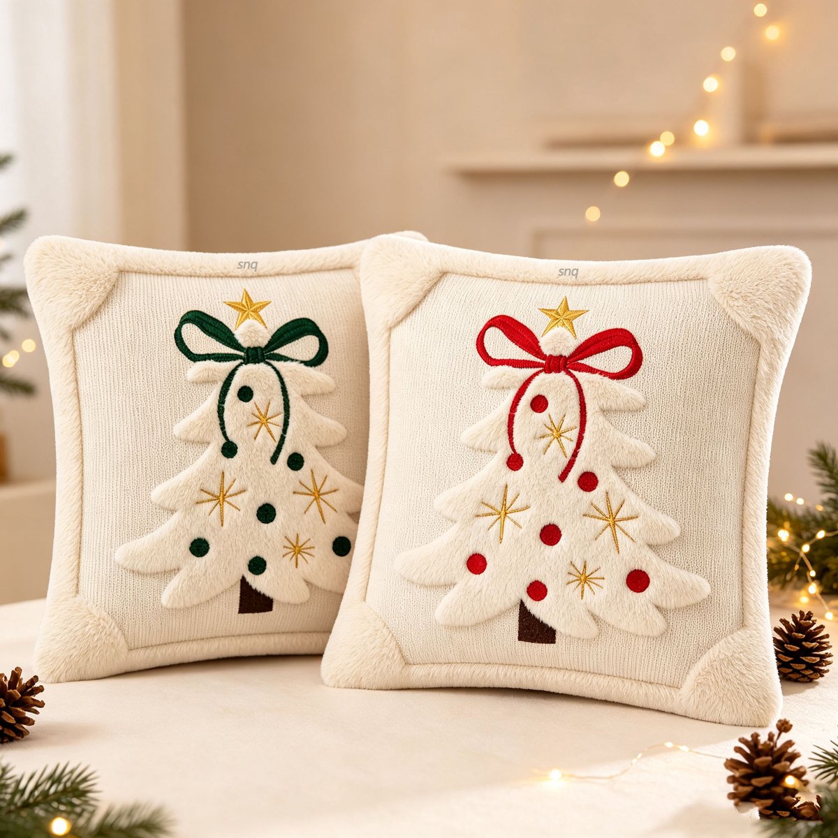 2 Stuks Herfstkussens met Pompoen en Strik - 45x45 cm - Rood en Groen - Zacht Pluche - Met Vulling - Voor Bank en Woonkamer
