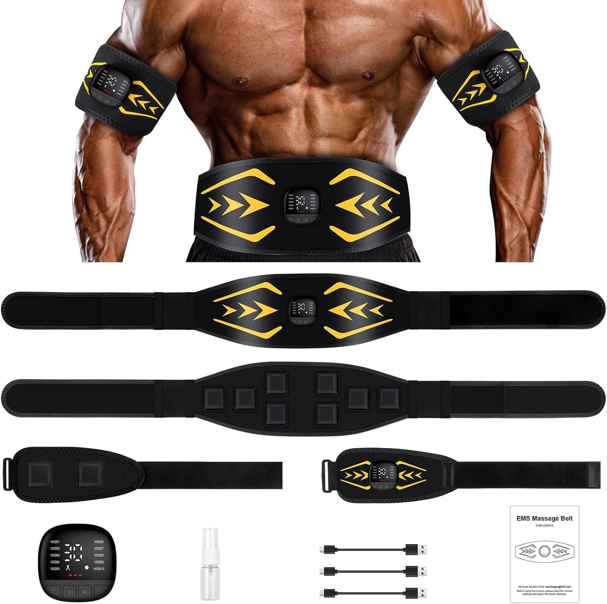 Buikspiertrainer - Zwart - Draagbaar en USB-oplaadbaar Trainingsapparaat - Voor Mannen en Vrouwen