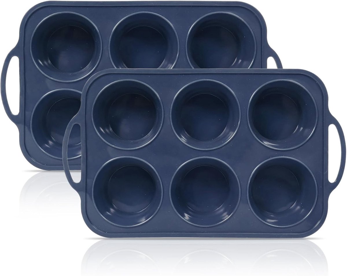 2 Stuks Jumbo Muffinvorm Silicone met Handvat - Extra Grote Muffin Bakvorm met 6 Cups, Antiaanbak, BPA-vrij, Ideaal voor Cupcakes en Gebak